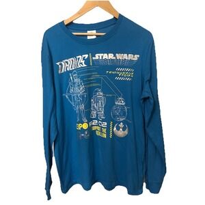 Disney Star Wars Men's size Large Blue Droids Support the Rebellion Long Sleeve